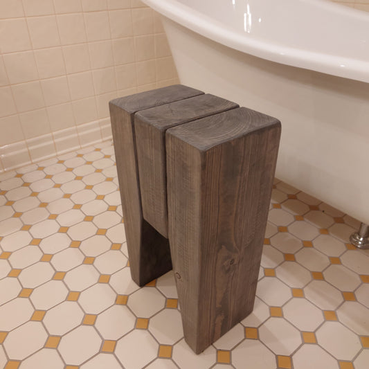 Wooden rustic cozy bathroom stool