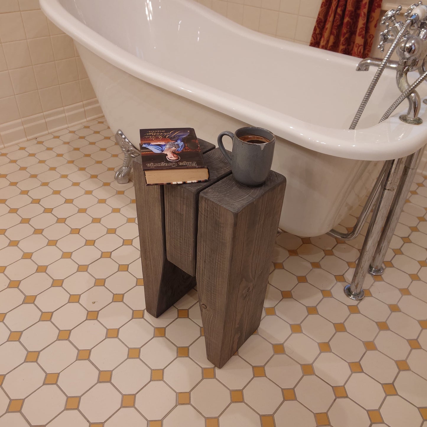 Wooden rustic cozy bathroom stool