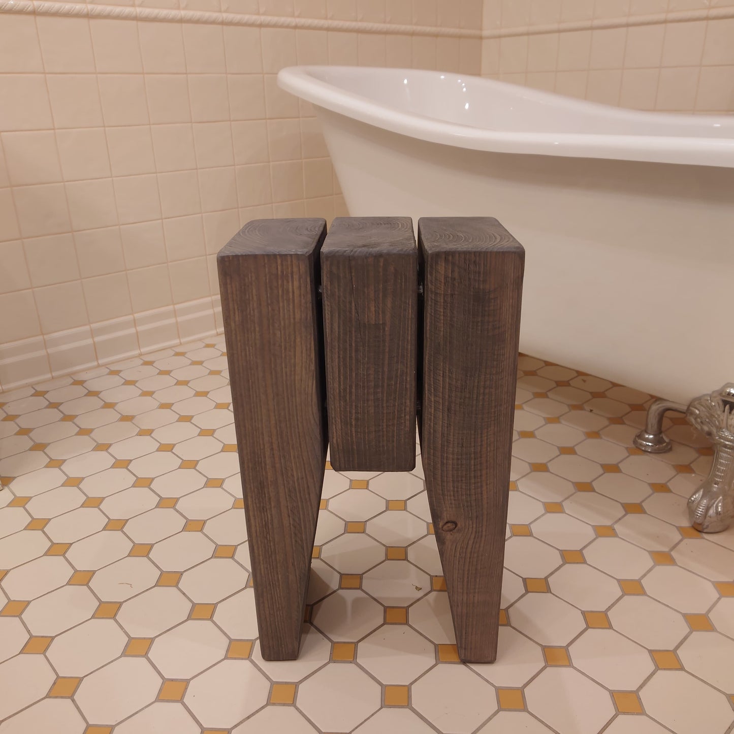 Wooden rustic cozy bathroom stool