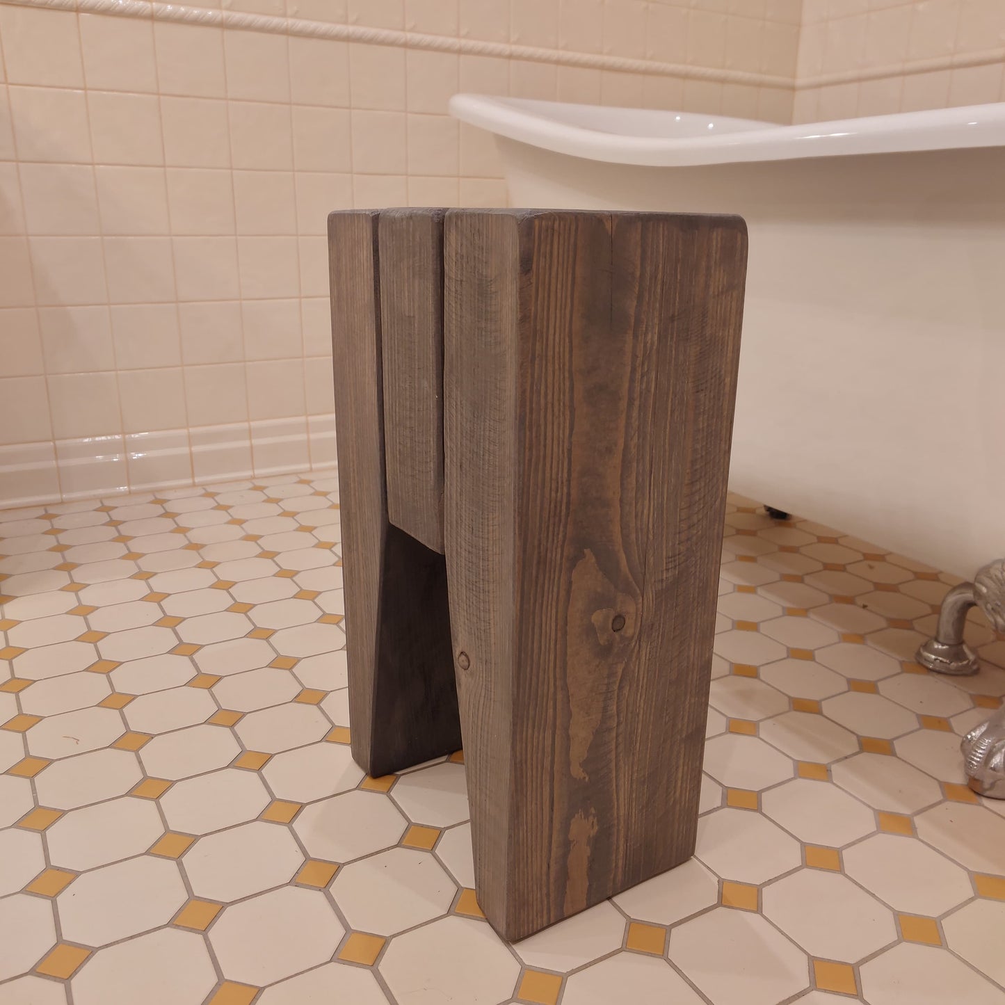 Wooden rustic cozy bathroom stool